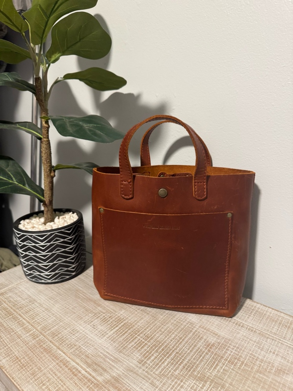 Portland Leather Small Crossbody Tote in Chestnut Brown